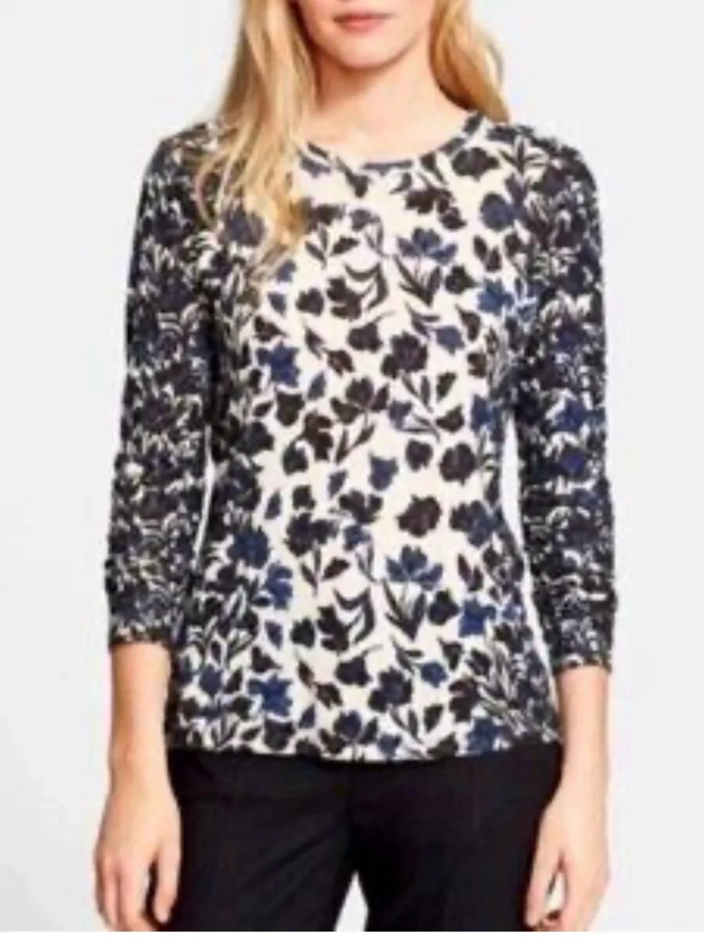 Tory Burch Pima Peru cotton tee t-shirt blouse floral blue size L